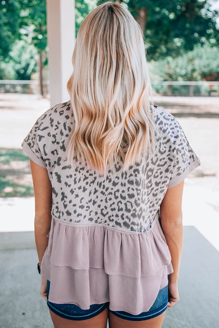 Pink Leopard Tiered Ruffle Short Sleeve Top