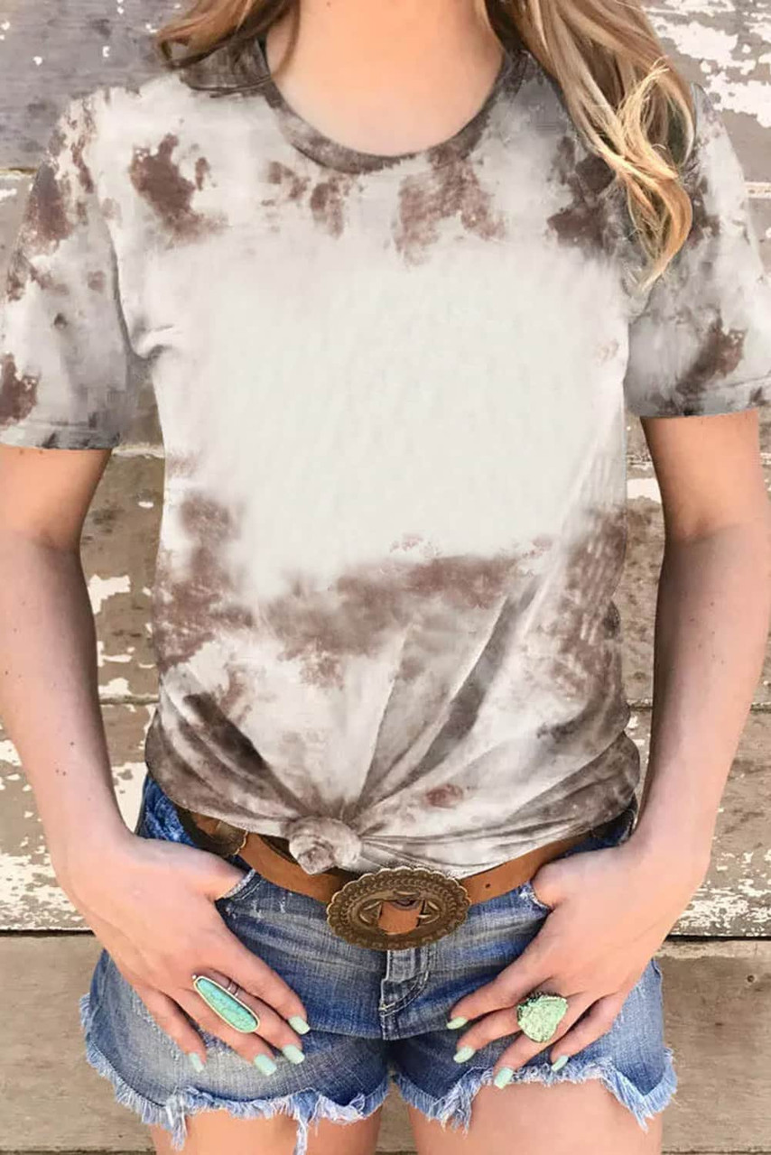 Brown Blank Apparel- Bleached Tie-dye Print Short Sleeve Top