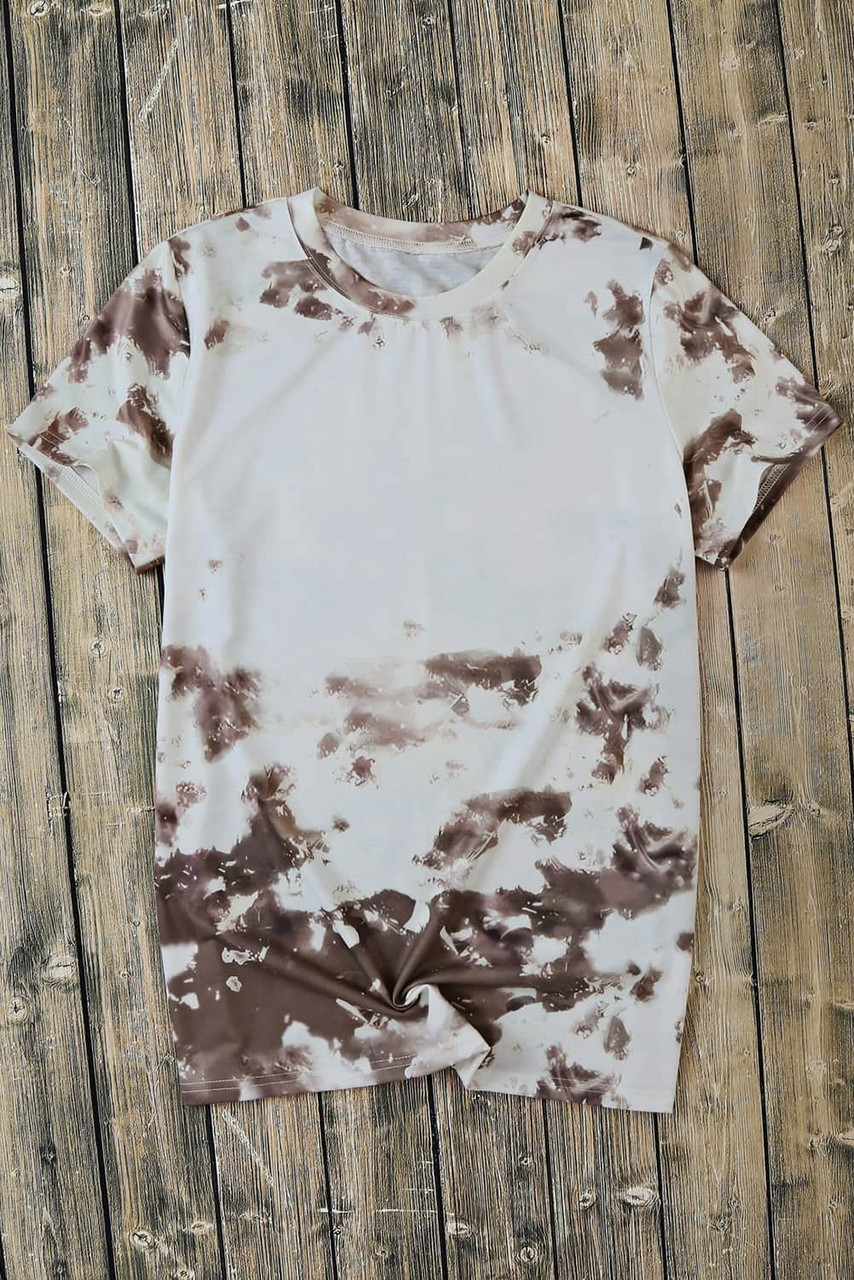 Brown Blank Apparel- Bleached Tie-dye Print Short Sleeve Top