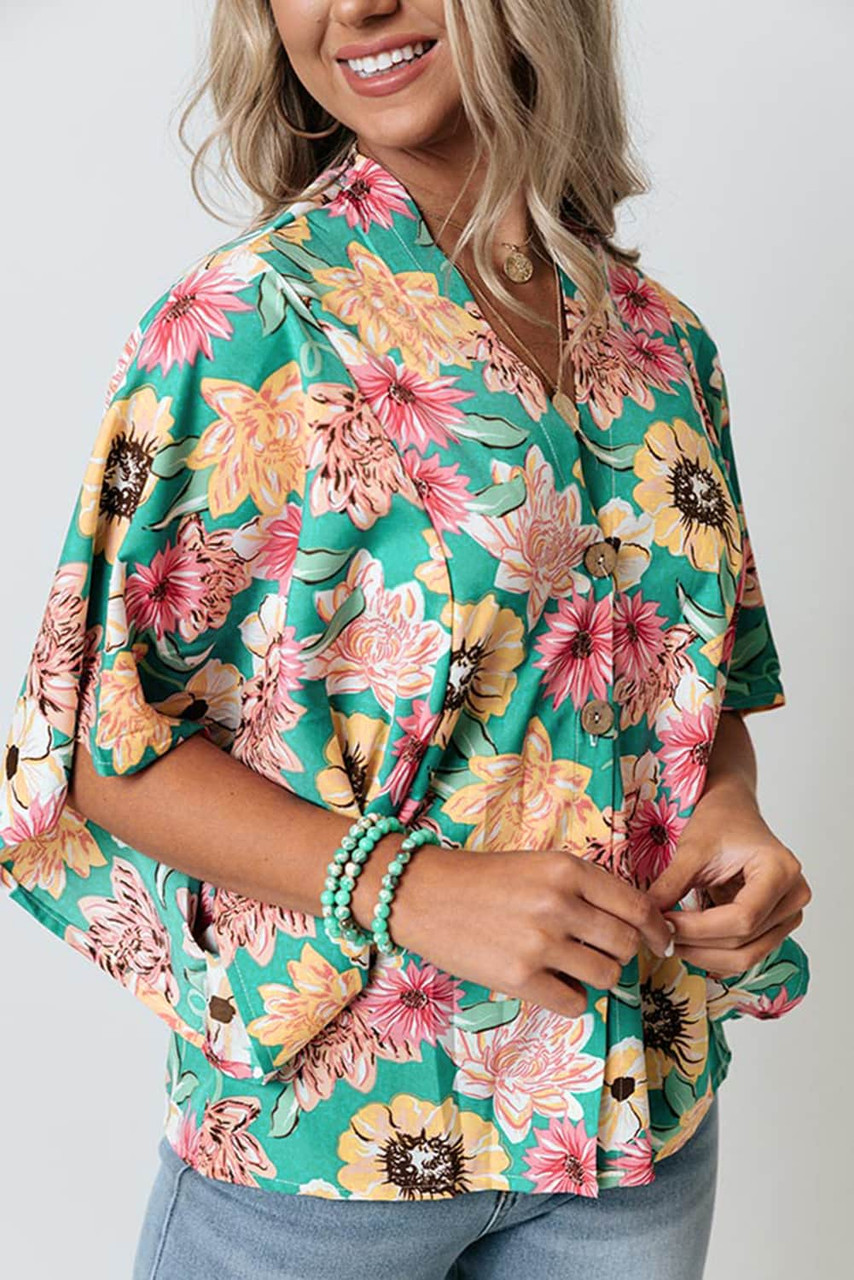 Green Vacay Floral Print Kimono