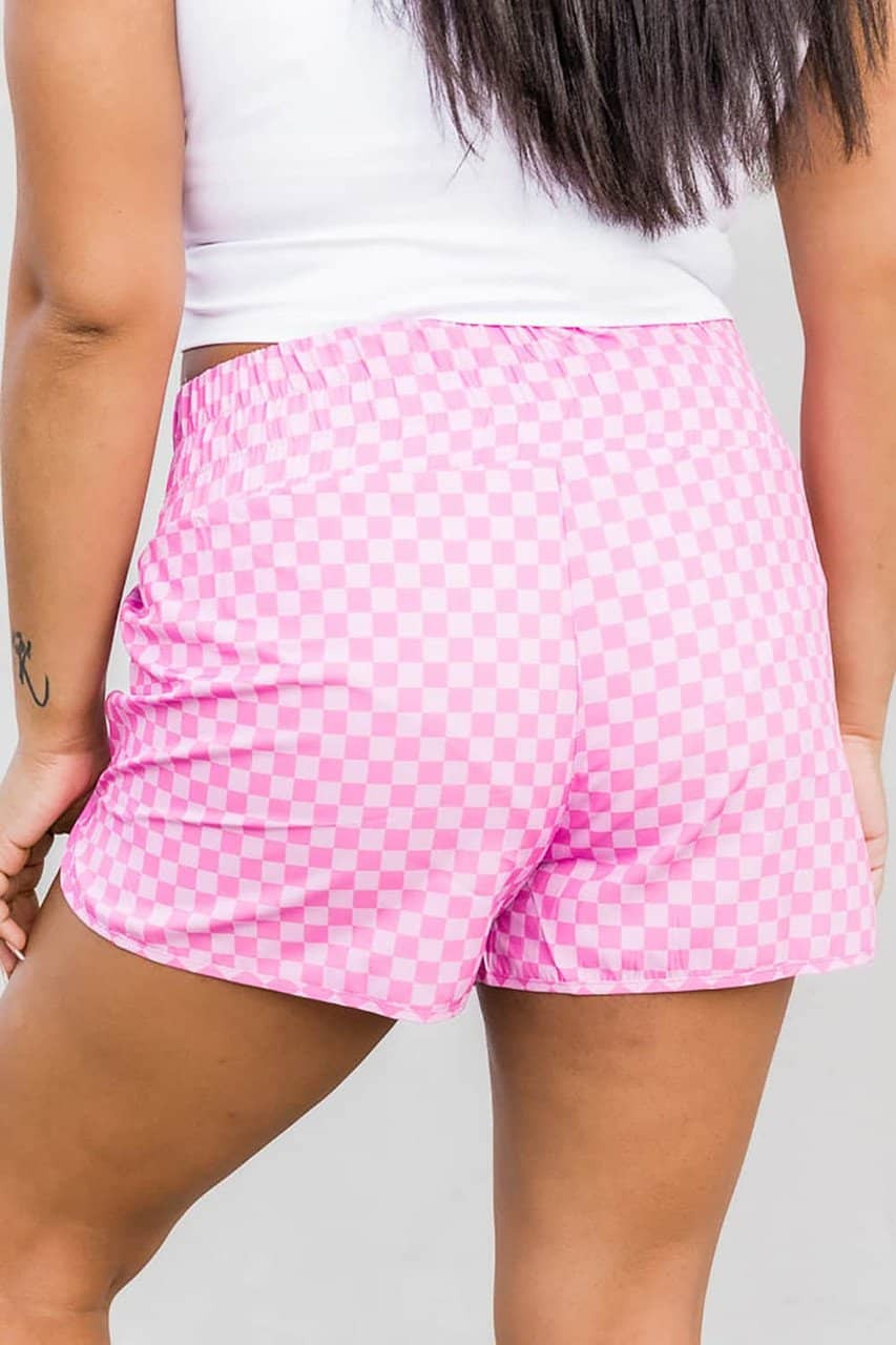 Pink Plaid High Waisted Athletic Shorts