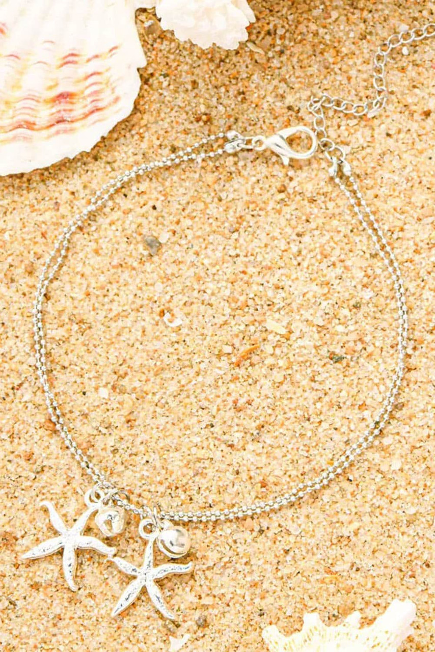 Silver Starfish Bell Dual-Layered Anklet