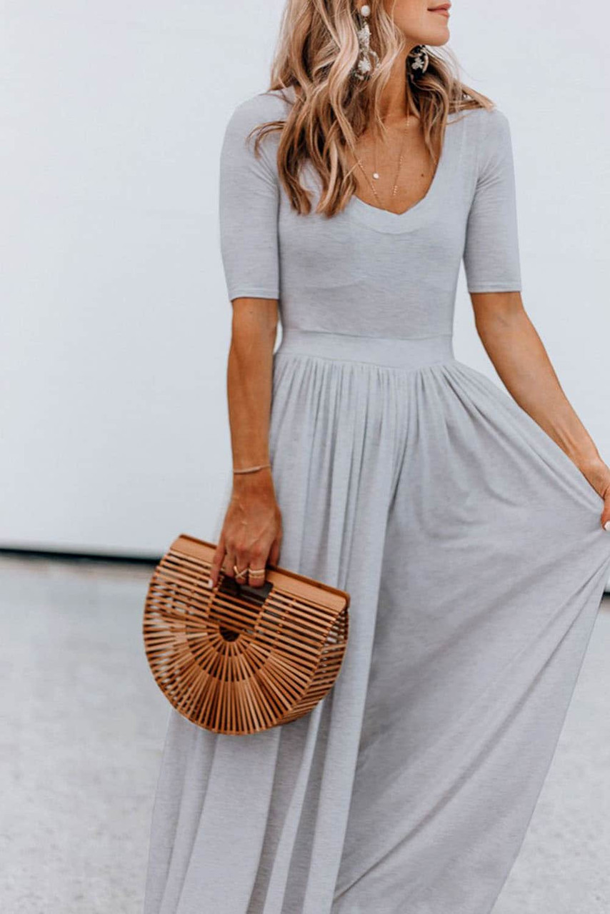 Gray Short Sleeve Bodice Flowy Wide Leg Jumpsuit