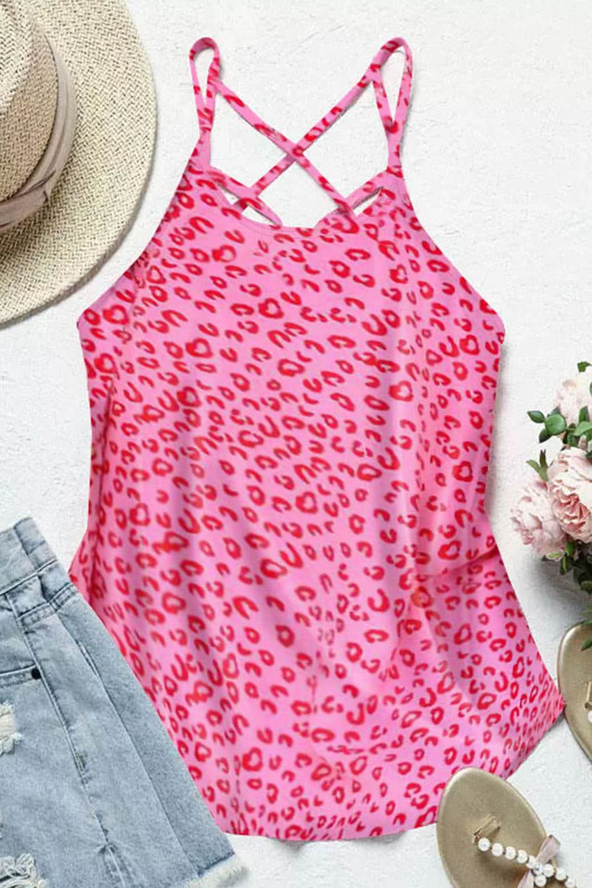 Leopard Strappy Back Detail Loose Tank Top