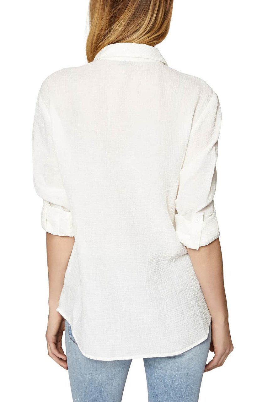 White Solid Color Textured Long Sleeve Shirt