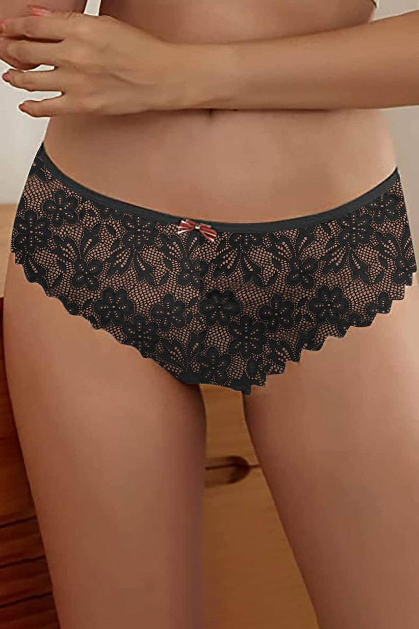 Black Strappy Crisscross Floret Lace Pantie