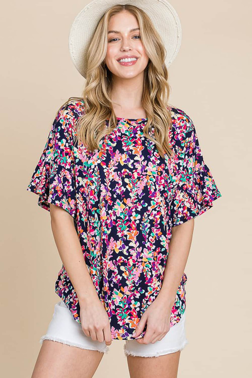 Multicolor Crisscross Back Floral Blouse