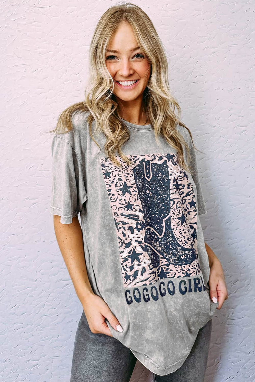 Gray Let\'s Go Girls Cowboy Boots Graphic Tee