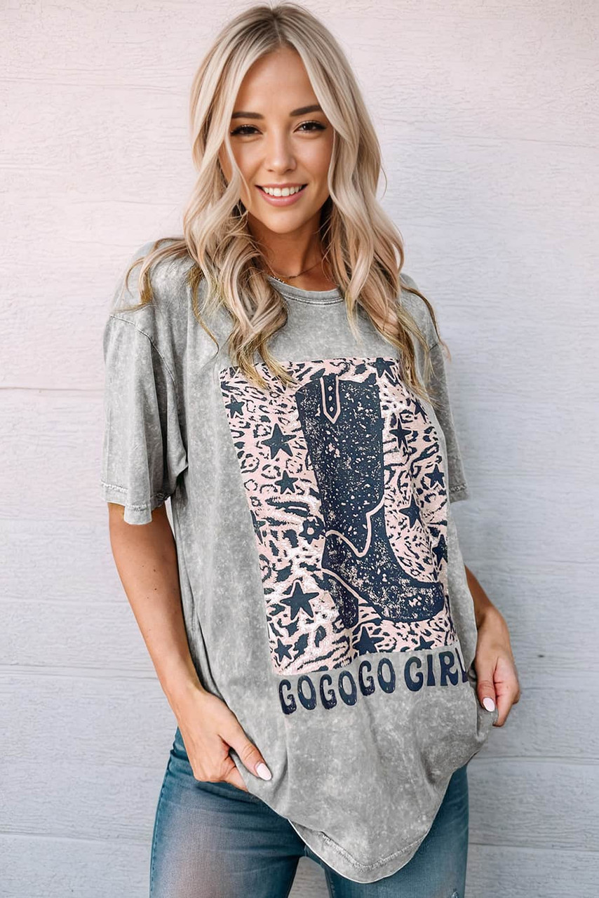 Gray Let\'s Go Girls Cowboy Boots Graphic Tee