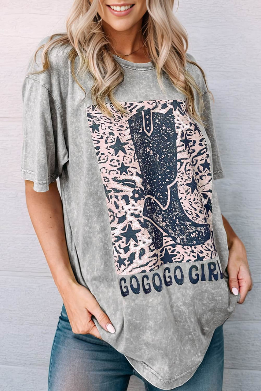 Gray Let\'s Go Girls Cowboy Boots Graphic Tee