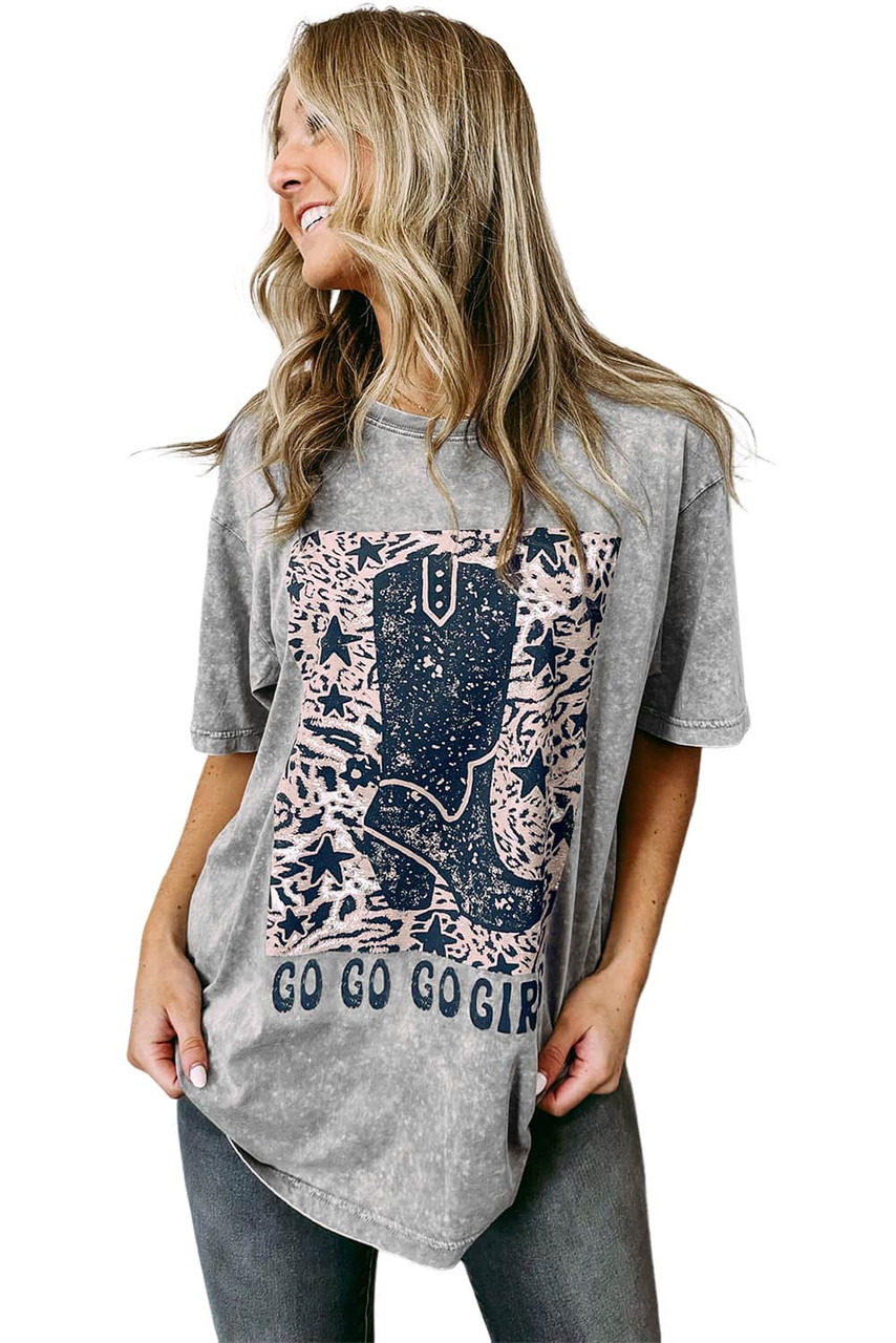 Gray Let\'s Go Girls Cowboy Boots Graphic Tee