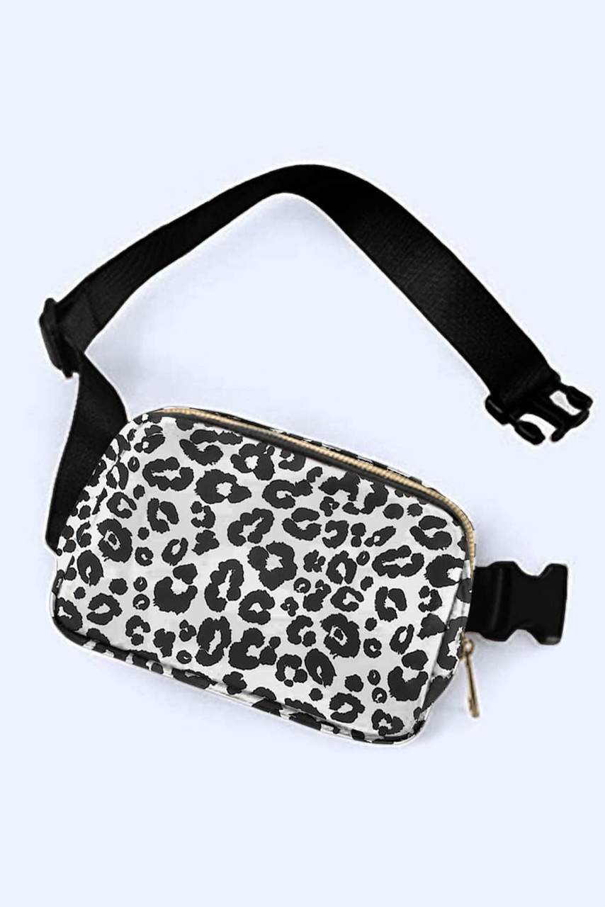 Black Leopard Print Buckle Canvas Chest Bag 20*5*14cm