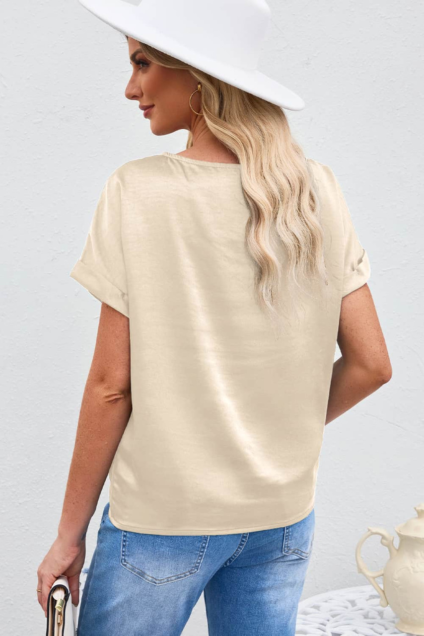 Apricot Solid Color Short Sleeve T Shirt