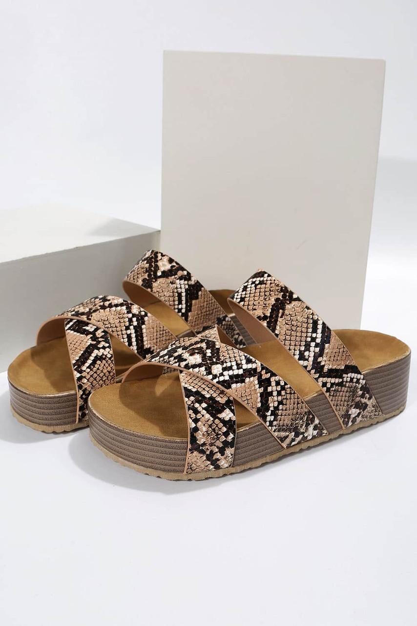 Animal Print Linen Woven Cross Criss Hollowed Slip-On Slippers