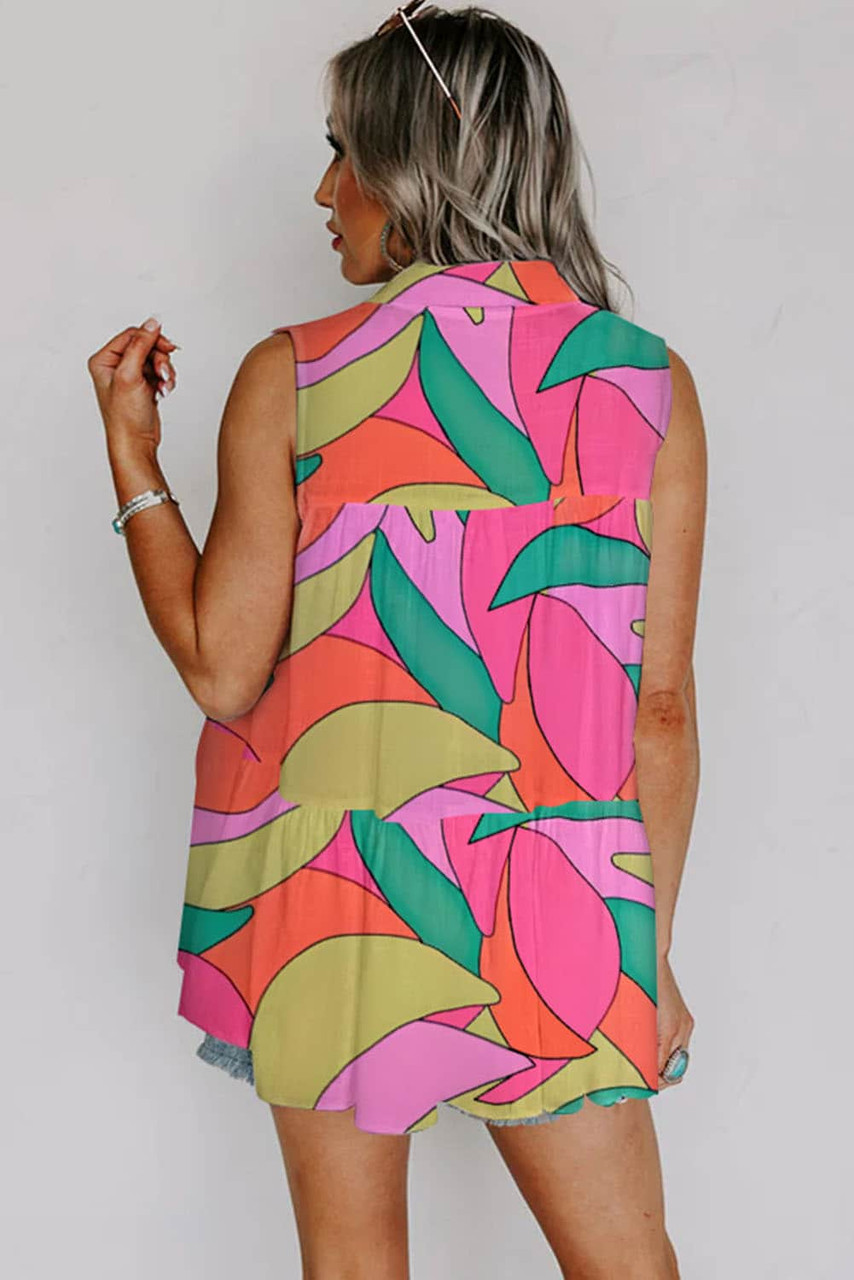 Multicolor Abstract Geometric Print Sleeveless Shirt