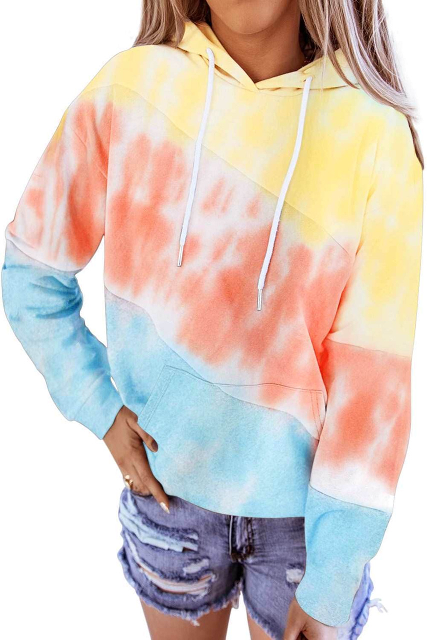 Multi Color block Drawstring Hoodie For Women