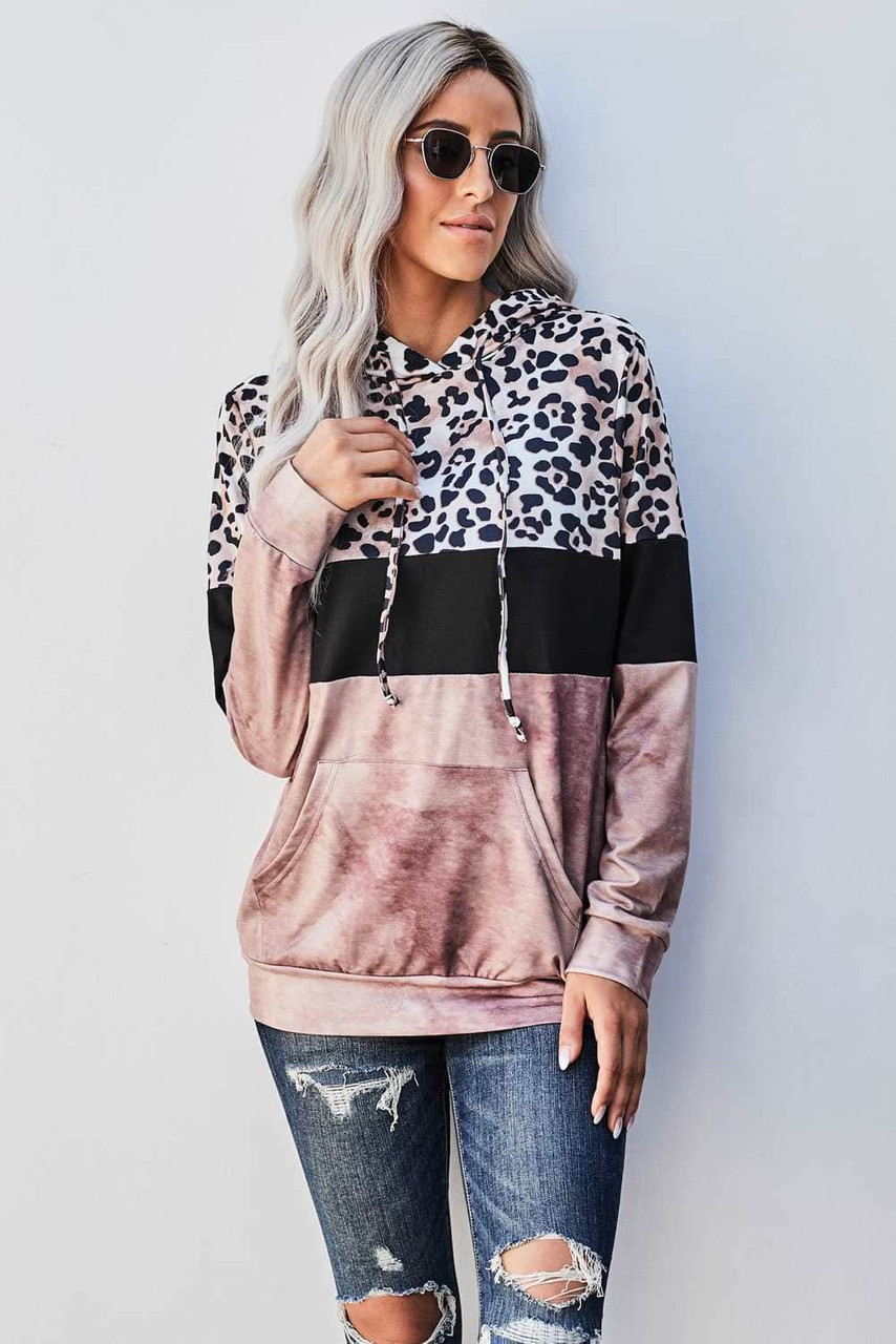 Leopard Tie Dye Colorblock Hoodie