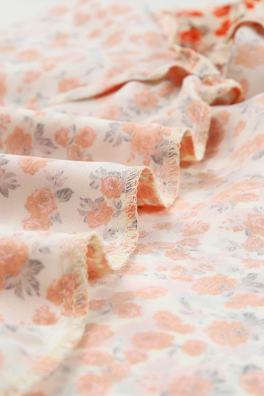 Orange Floral Tiered Flutter Sleeve Blouse