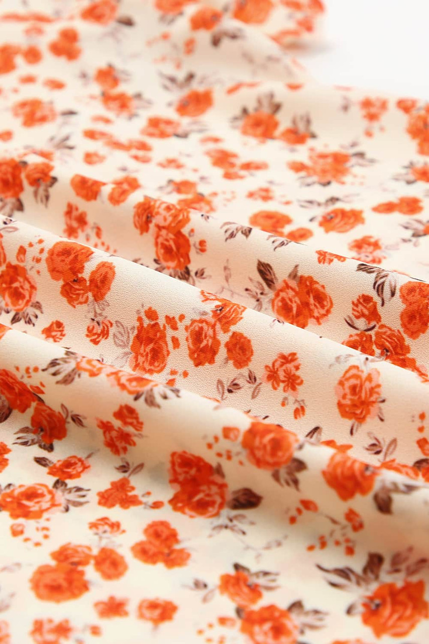 Orange Floral Tiered Flutter Sleeve Blouse