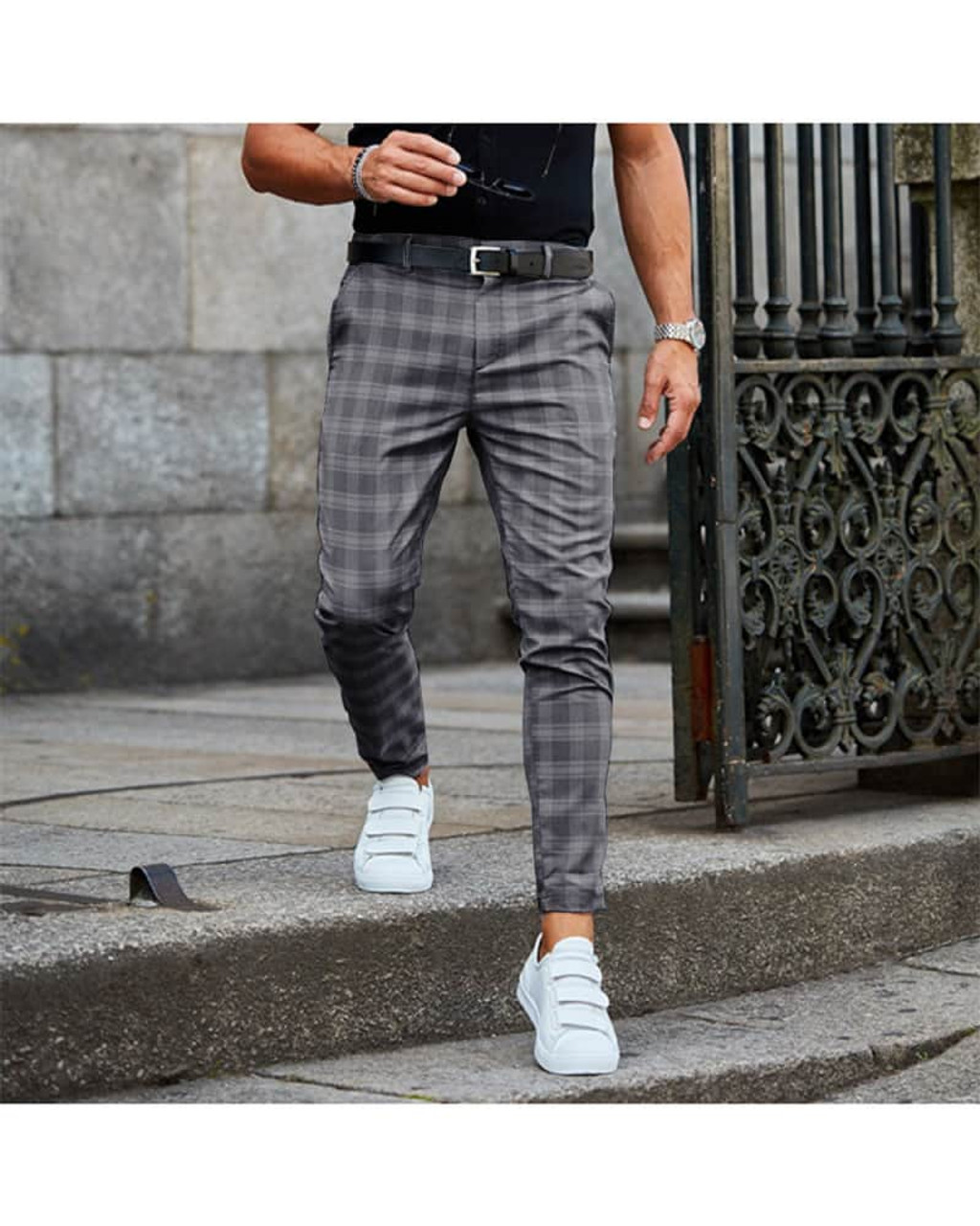 AUBORON Black Slim Fit Casual Trousers