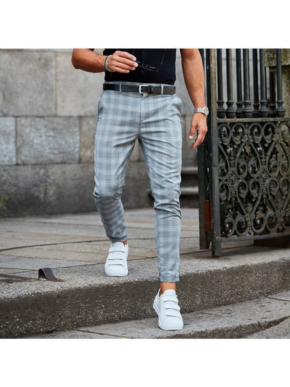 Madmext Grey Checked Trousers