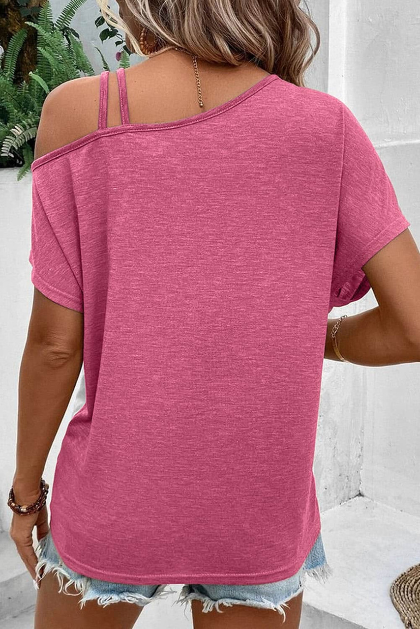 Rose Asymmetric Colorblock Strappy Cold Shoulder Twist Hem Top