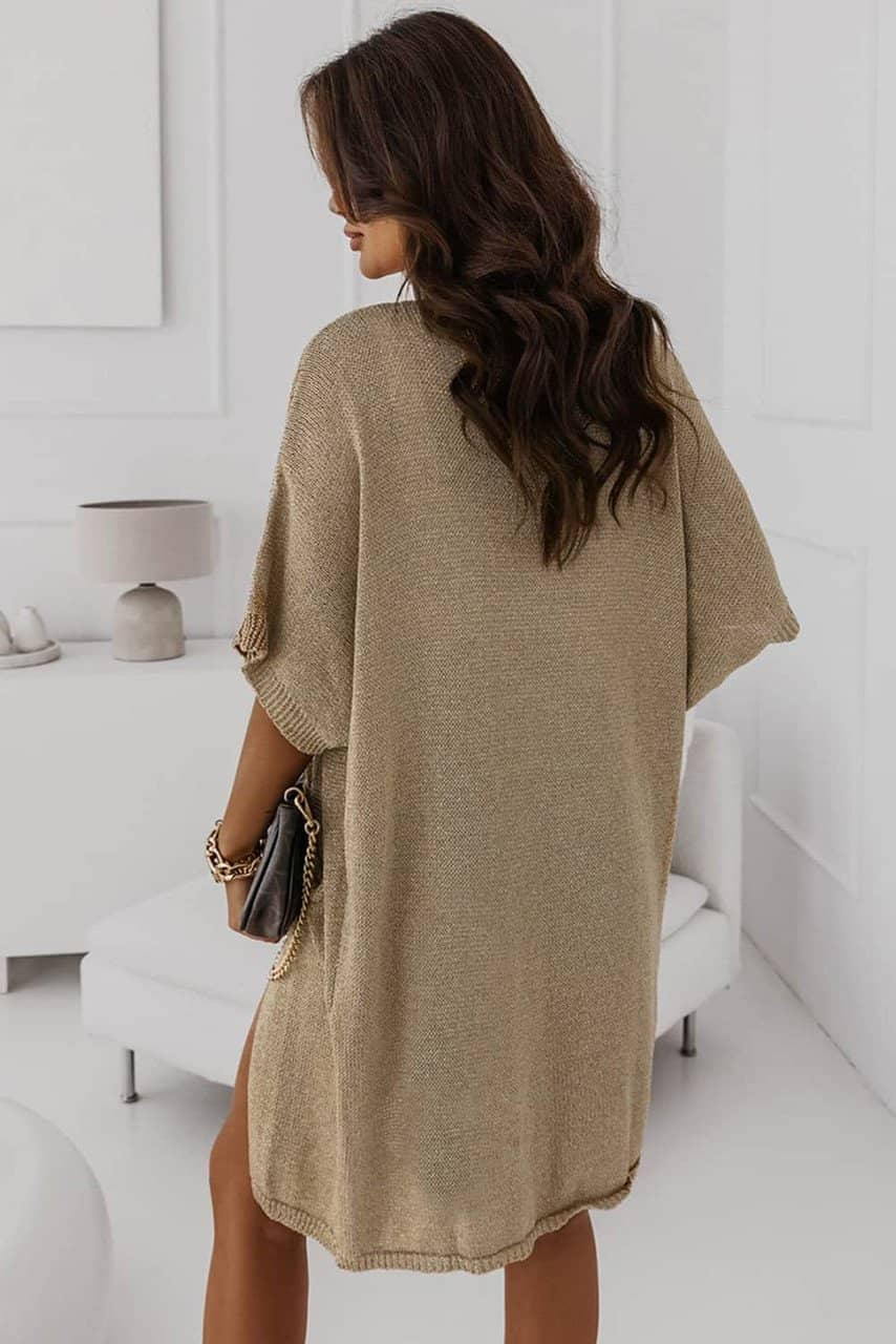 Khaki Dolman Half Sleeve Pocketed Long Cardigan Khaki Dolman Half Sleeve Pocketed Long Cardigan