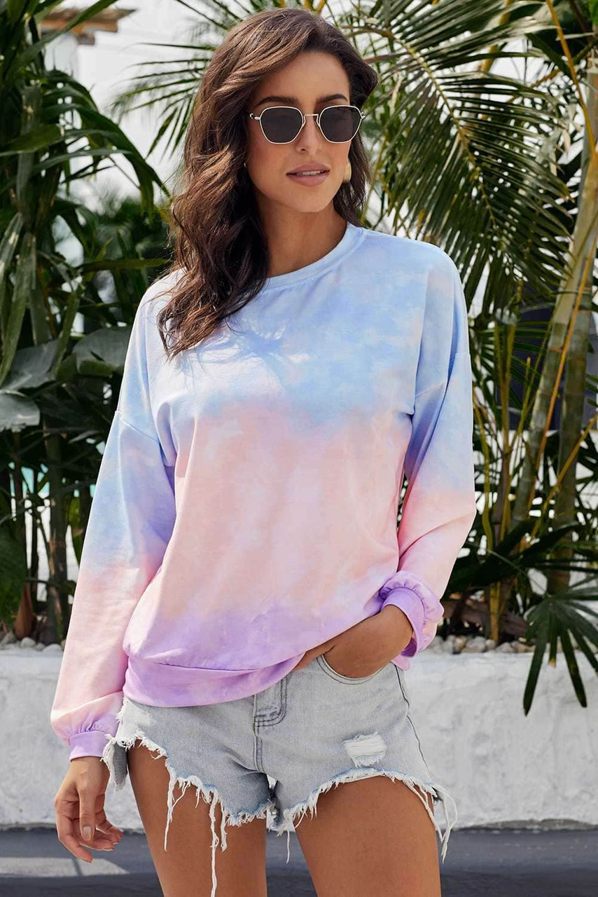 Color Block Tie Dye Pullover Sweatshirt