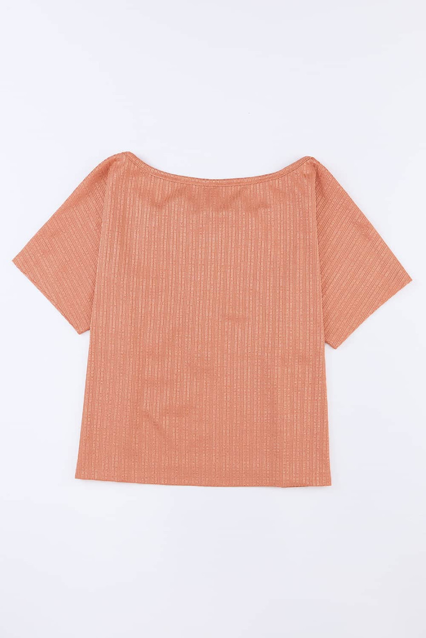 Orange Notched V Neck Buttoned Front Textured Loose Top