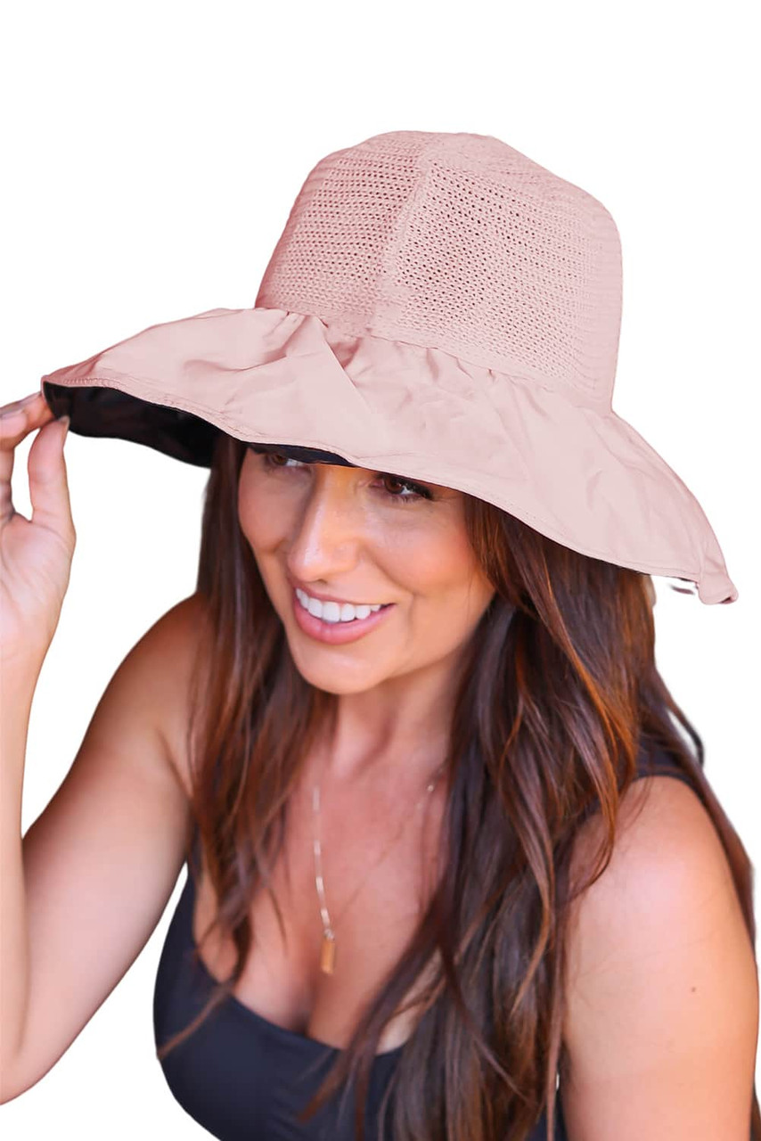 Pink Bowknot Storage Bag Wide Brim Floppy Hat
