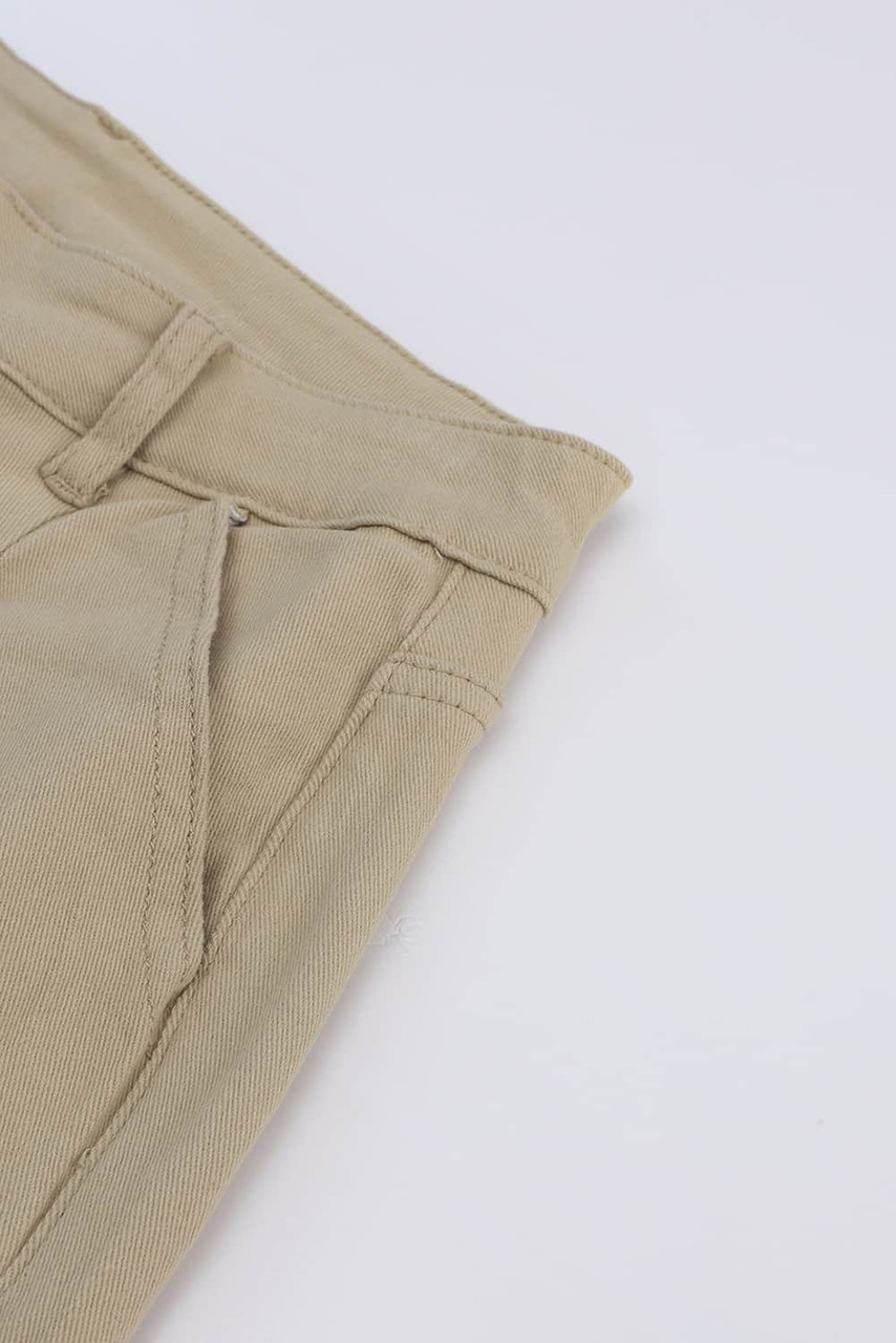 Khaki Solid High Waist Casual Pants