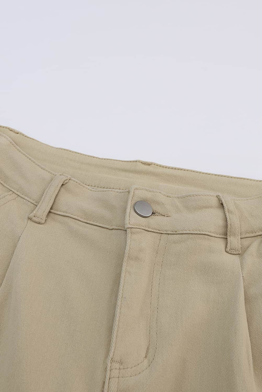 Khaki Solid High Waist Casual Pants
