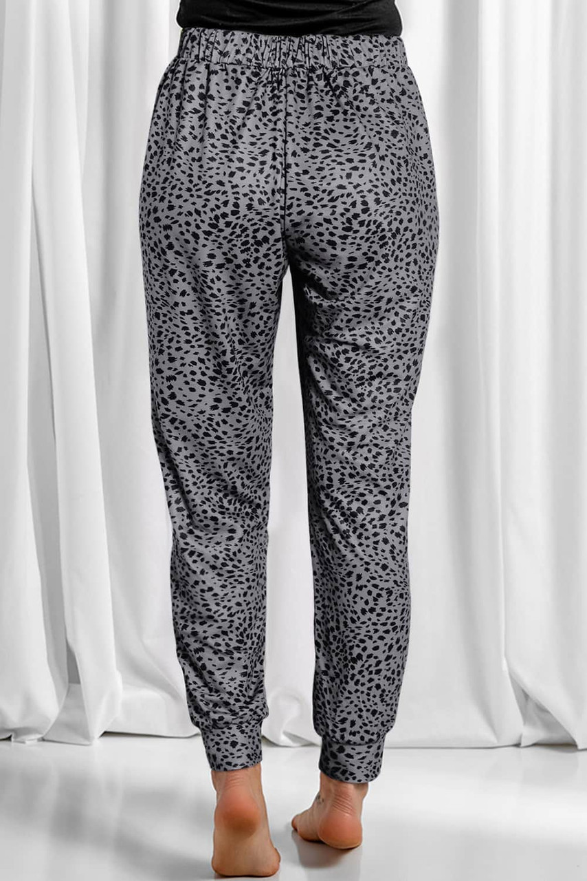 Gray Animal Spots Drawstring Lounge Jogger Pants