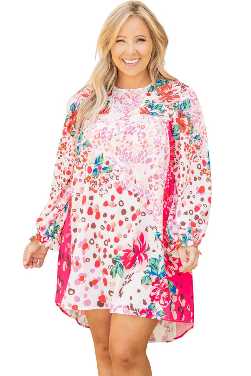 Rose Floral Long Sleeve Plus Size Shift Dress