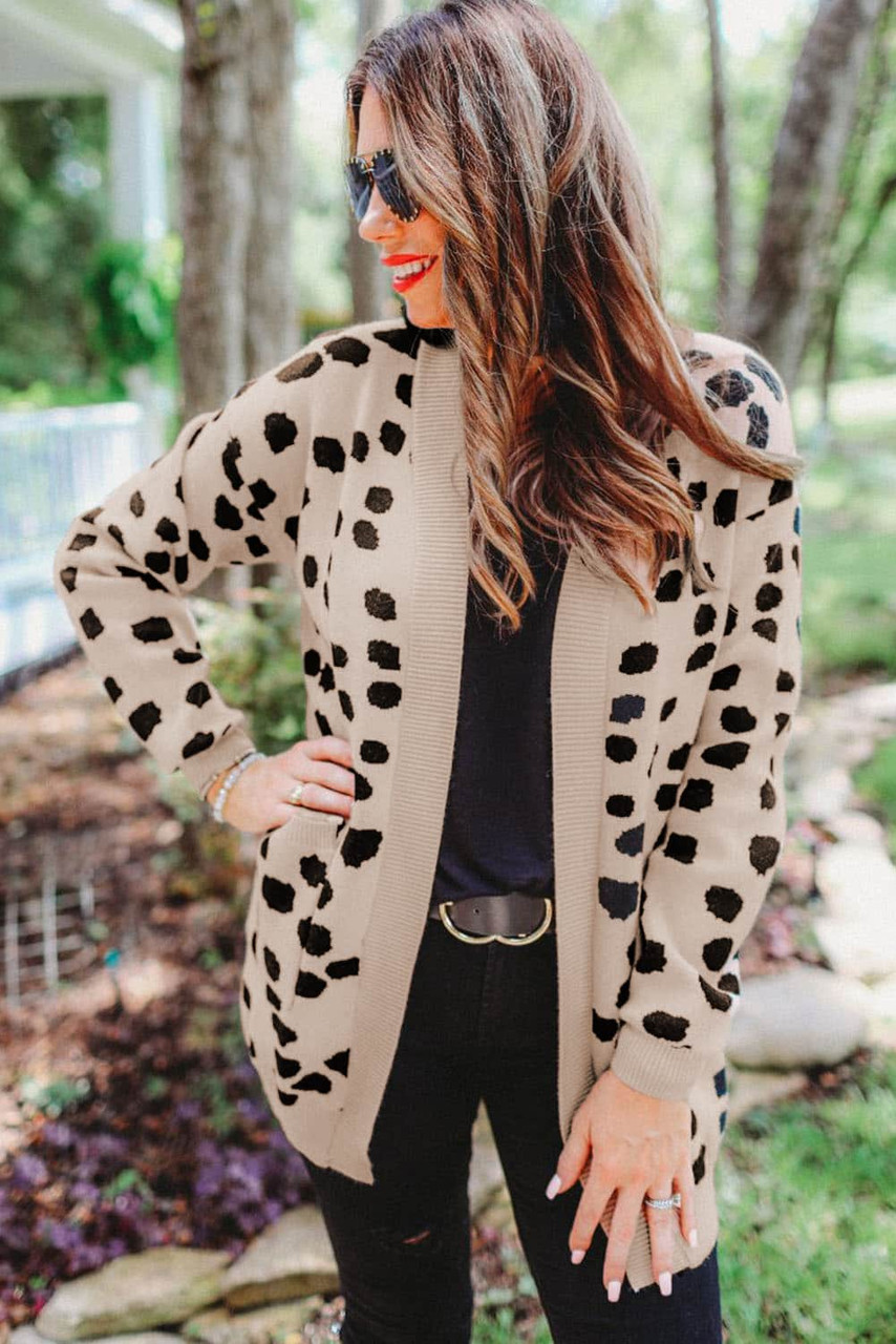 Leopard  Animal Spotted Pattern Open Front Cardigan Leopard  Animal Spotted Pattern Open Front Cardigan