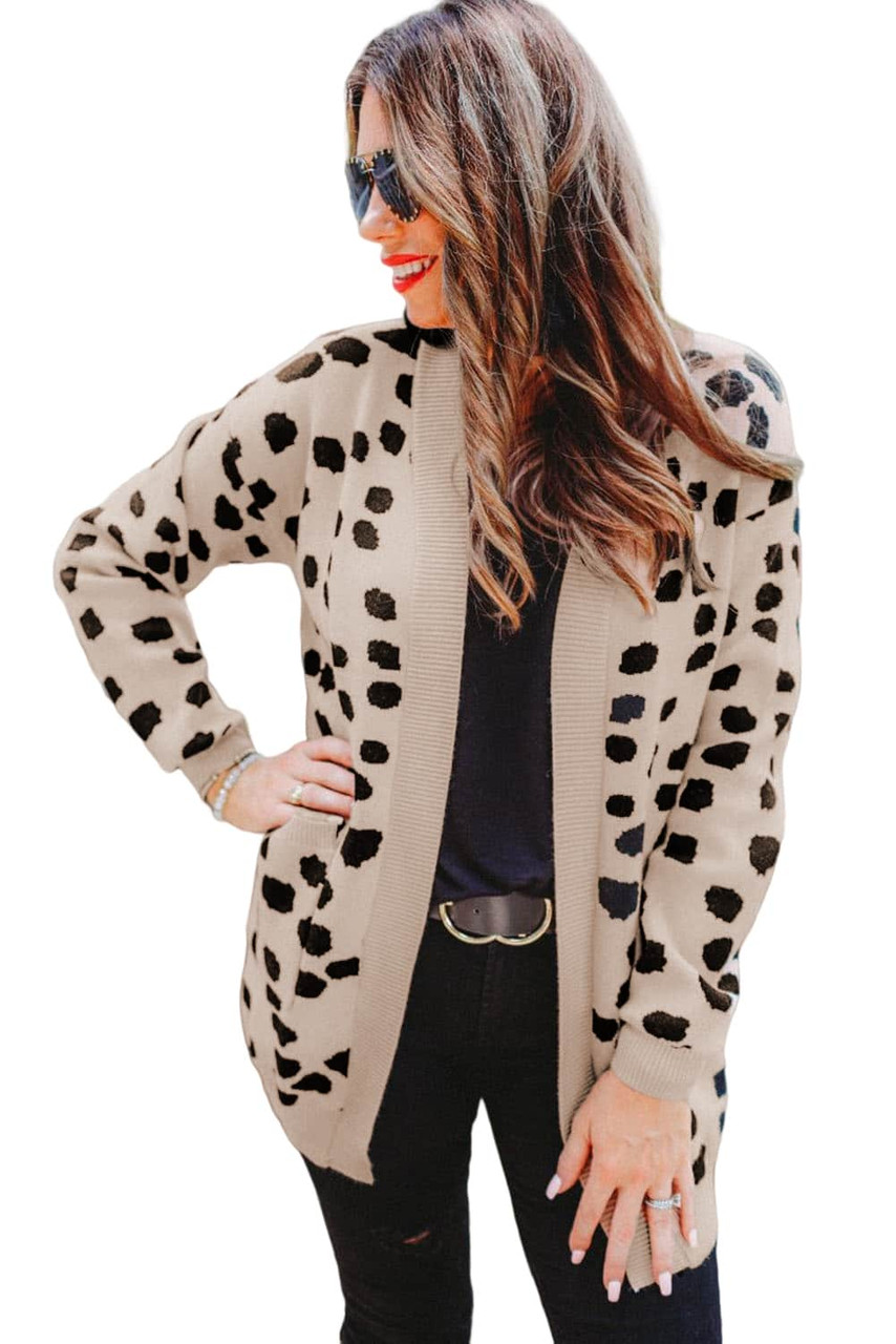 Leopard  Animal Spotted Pattern Open Front Cardigan Leopard  Animal Spotted Pattern Open Front Cardigan