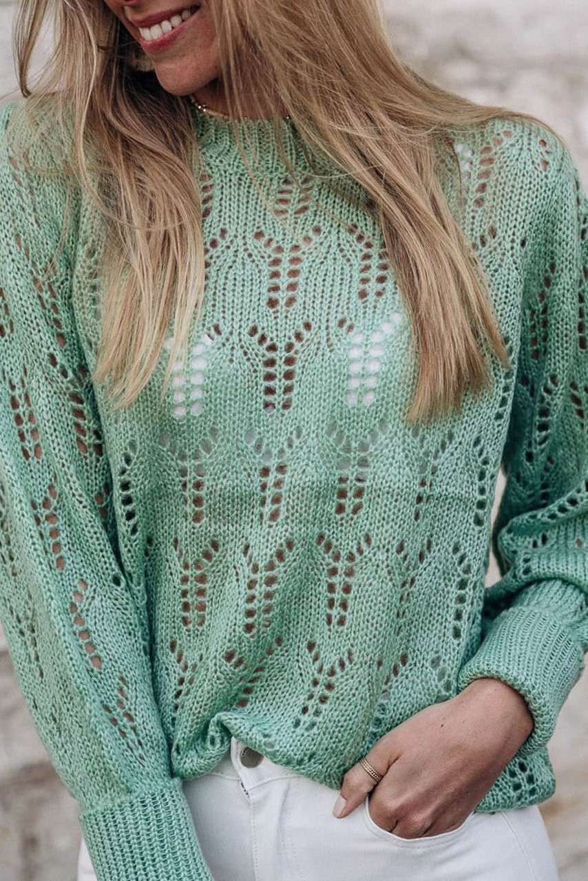 Green Sheer Knitted Pointelle Sweater Green Sheer Knitted Pointelle Sweater
