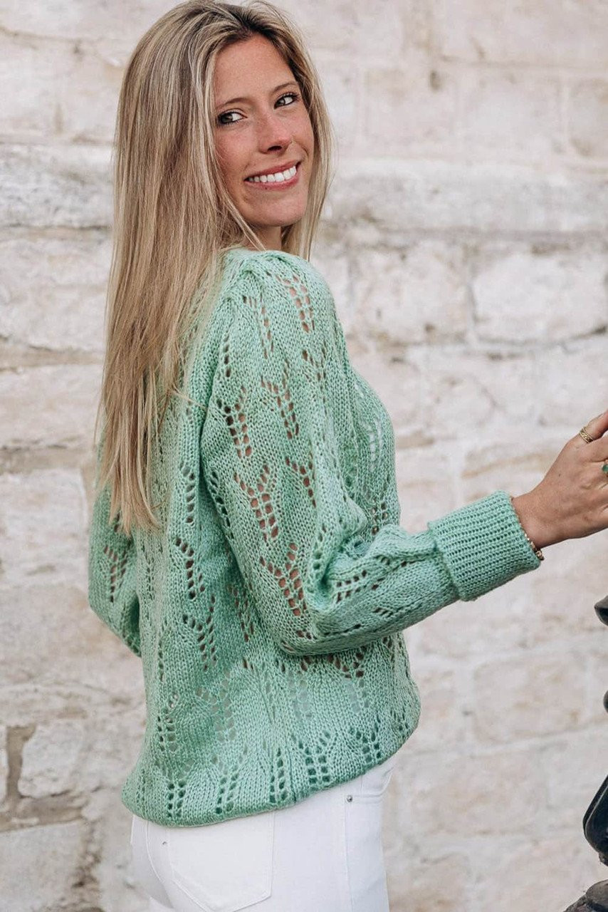 Green Sheer Knitted Pointelle Sweater Green Sheer Knitted Pointelle Sweater