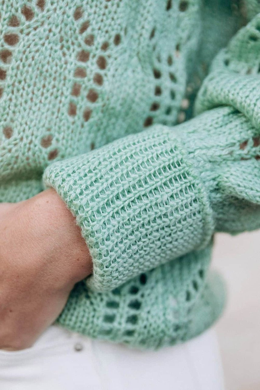 Green Sheer Knitted Pointelle Sweater Green Sheer Knitted Pointelle Sweater
