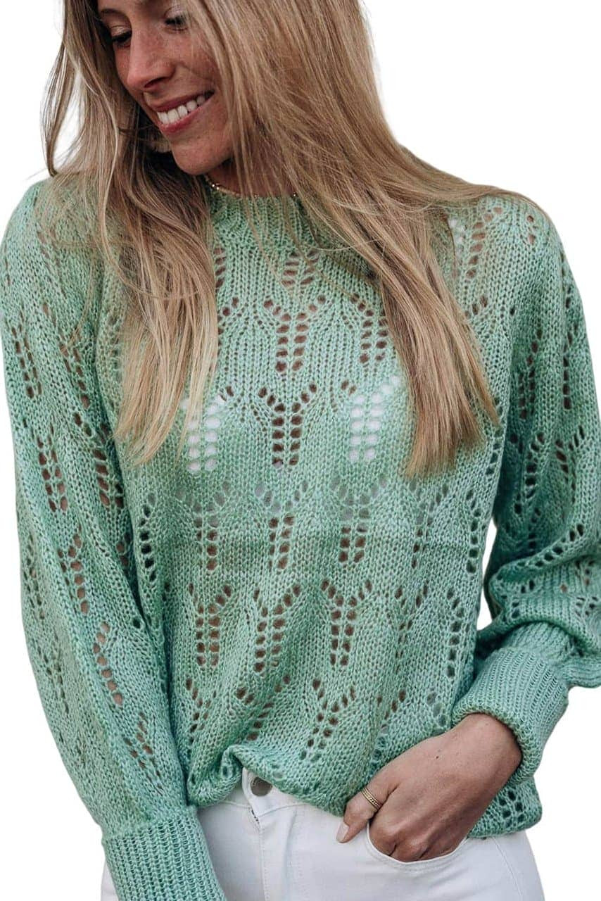 Green Sheer Knitted Pointelle Sweater Green Sheer Knitted Pointelle Sweater