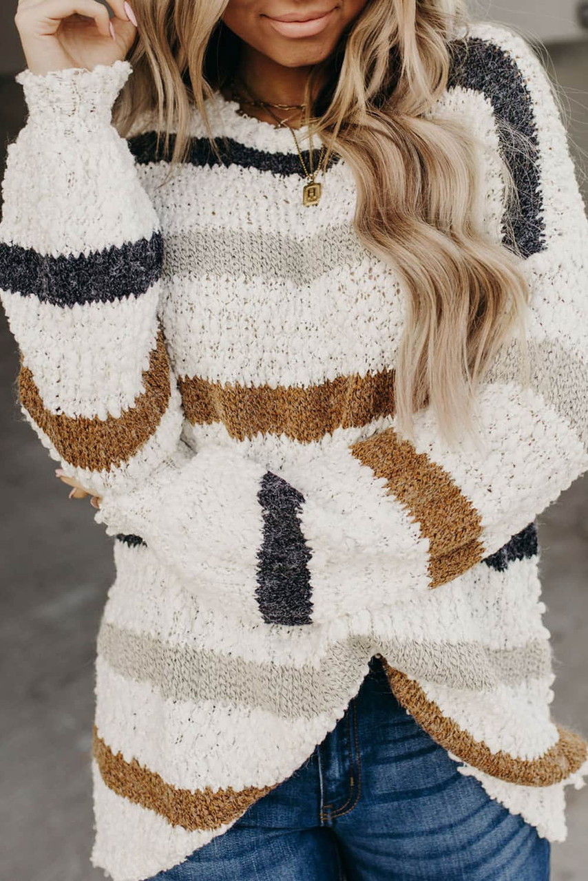 Striped Popcorn Knit Sweater