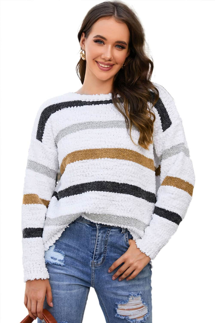 Striped Popcorn Knit Sweater