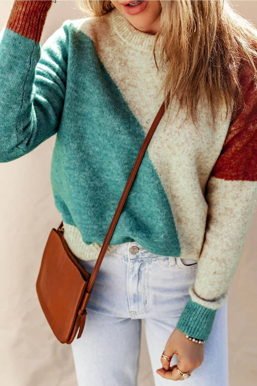 Multicolor Colorblock Ribbed Trim Round Neck Sweater Multicolor Colorblock Ribbed Trim Round Neck Sweater
