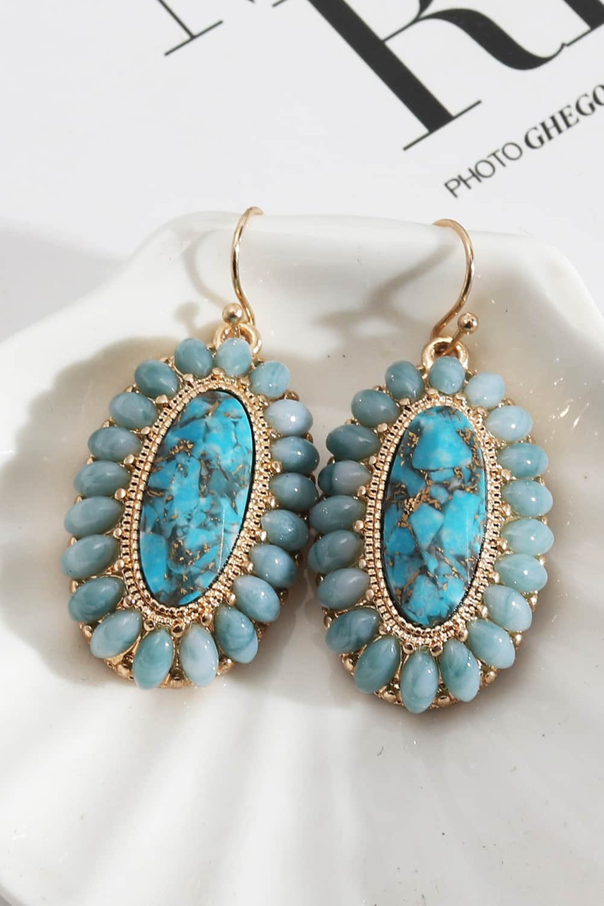 Green Vintage Western Turquoise Oval Earrings