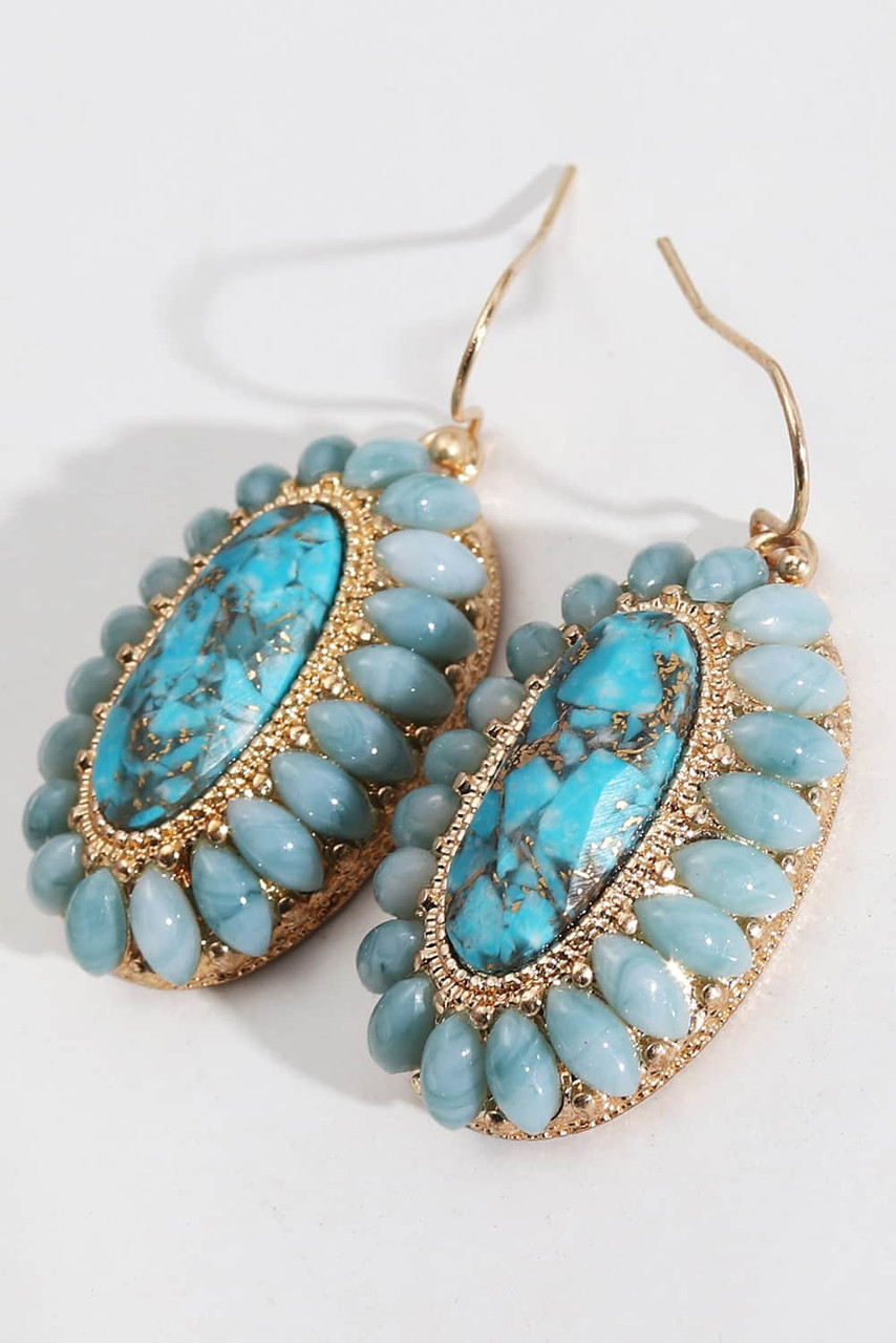 Green Vintage Western Turquoise Oval Earrings