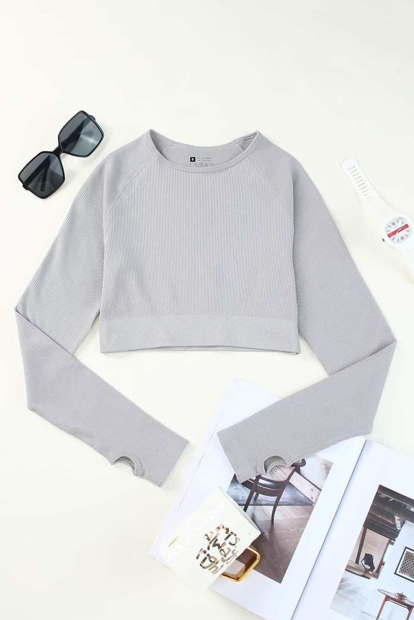 Gray Long Sleeve Seamless Crop Smoke