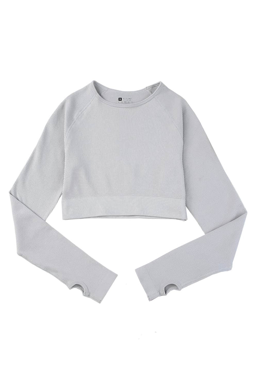 Gray Long Sleeve Seamless Crop Smoke