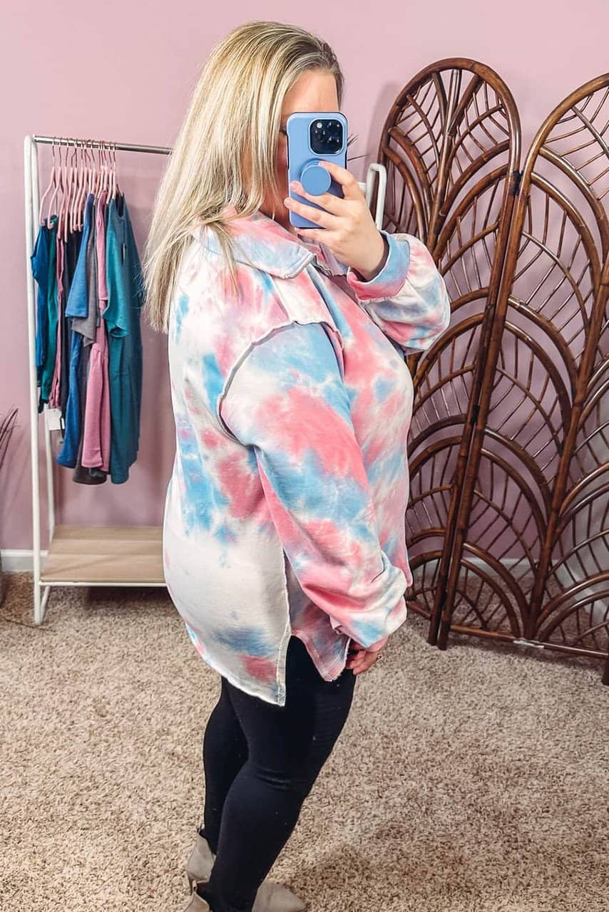 Multicolor Plus Size Tie-dye Zipped Collared Pullover Sweatshirt Multicolor Plus Size Tie-dye Zipped Collared Pullover Sweatshirt