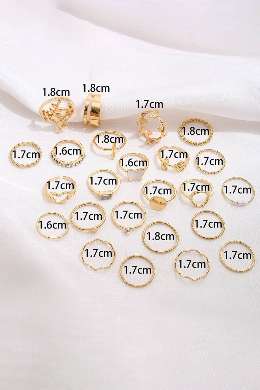 Gold Butterfly Vines Hollowed Heart Geometric 24-piece Ring set