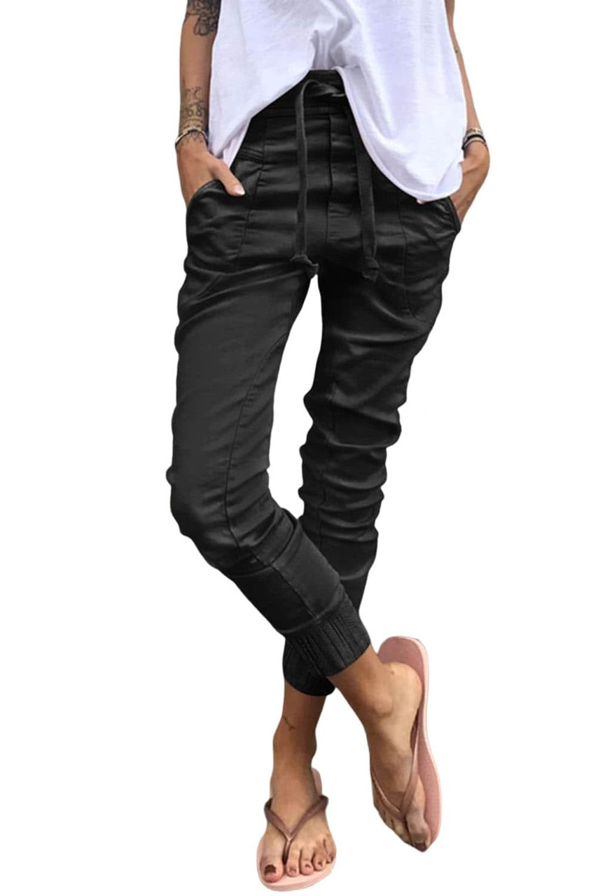 Black High Waist Drawstring Pocketed Pants